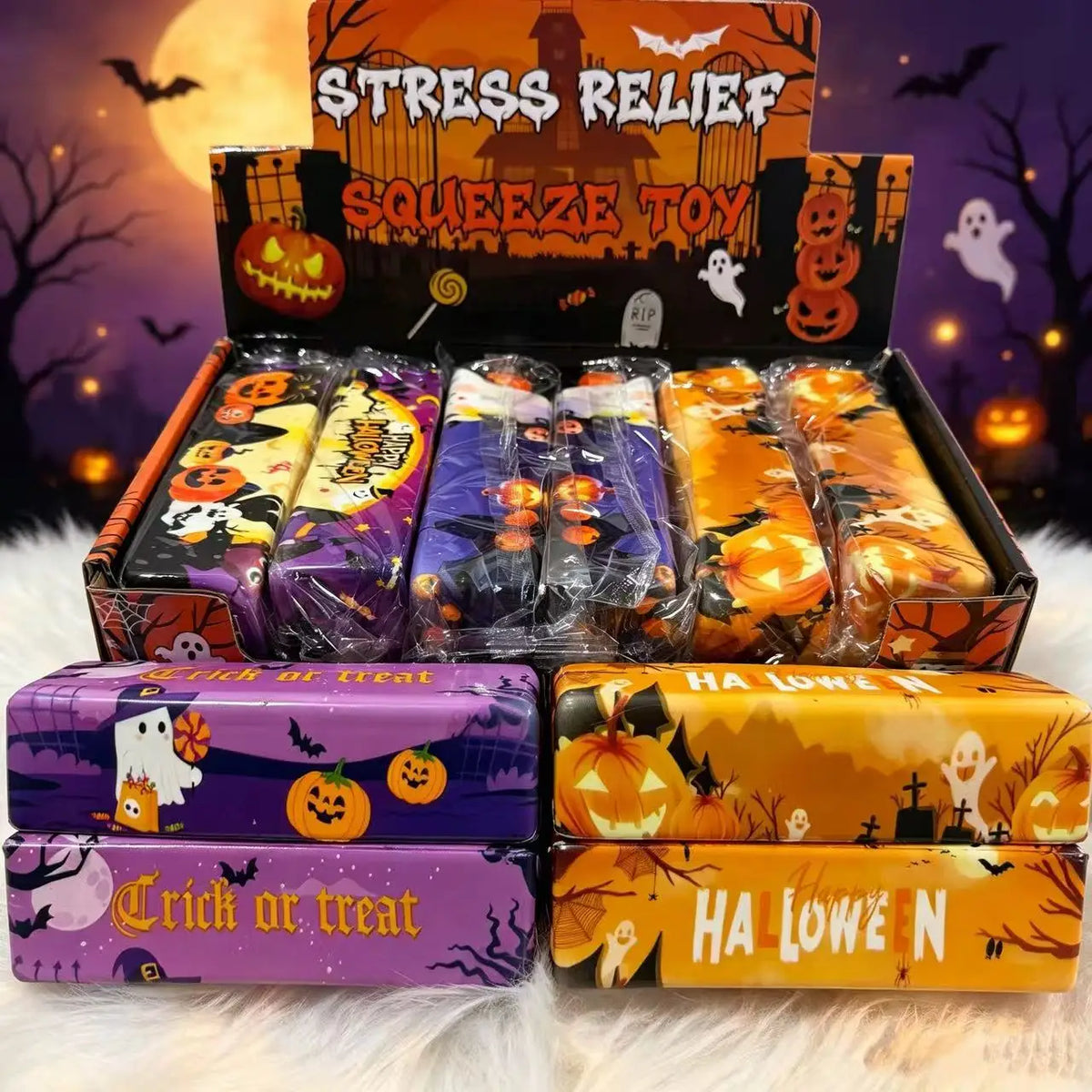 1/24PCS Halloween Squishy Butter Stick Toys Decompression Stress Relief Halloween Buttter Squishy Fidget Toys Party Favors